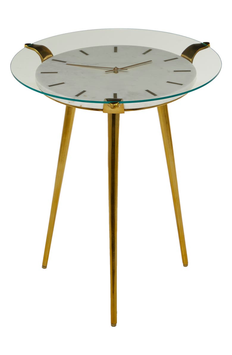 VIVIAN LUNE HOME White Aluminum Clock Accent Table, Main, color, 