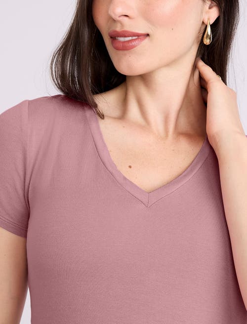 Motherhood Maternity V-neck Side-ruched Maternity Short Sleeve Tee In Pink