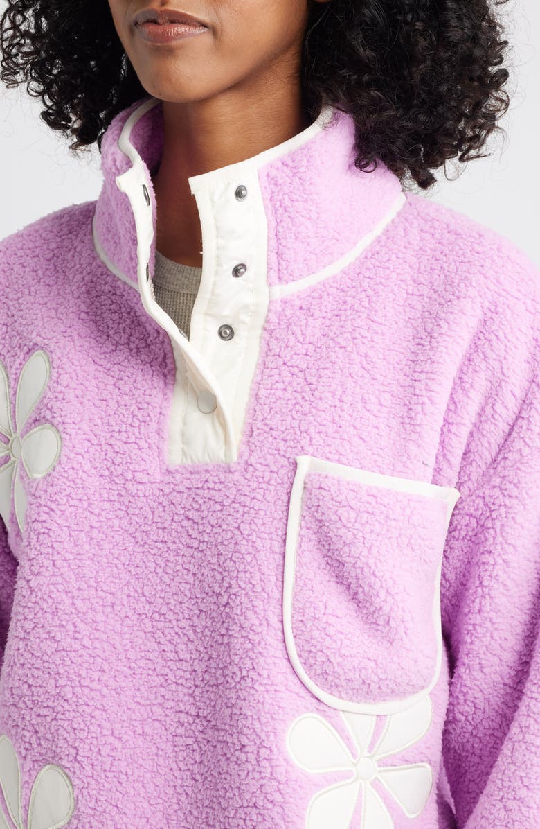Thread & Supply Flower Patch Faux Shearling Pullover, Alternate, color, Lavender Ivory Combo