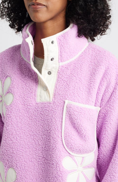 Thread & Supply Flower Patch Faux Shearling Pullover In Pink