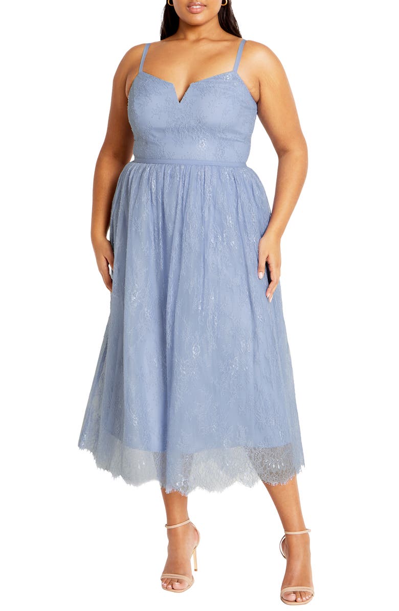 City Chic Serena Lace & Tulle Fit & Flare Midi Dress, Main, color, 