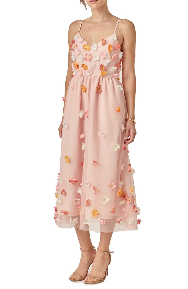 English Factory Floral Appliqué Midi Dress, Alternate, color, Pink