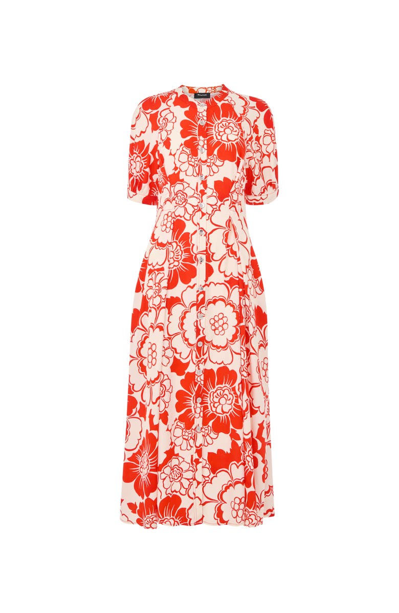 Whistles Short Sleeve Bloom Floral Midi Dress, Alternate, color, Red/Multi