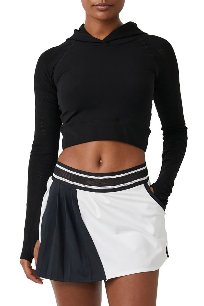 Lucky Layer Cutout Back Crop Hoodie, Main, color, BLACK