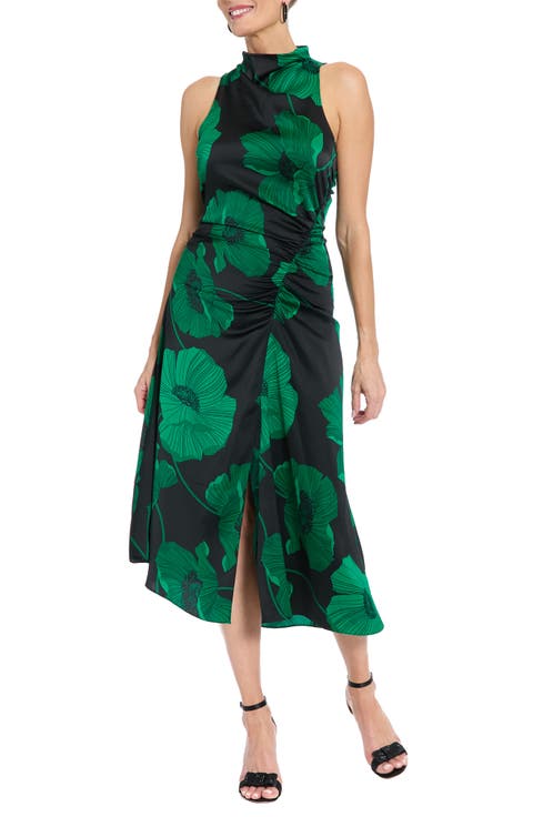 Mock Neck Ruched Asymmetric Dress