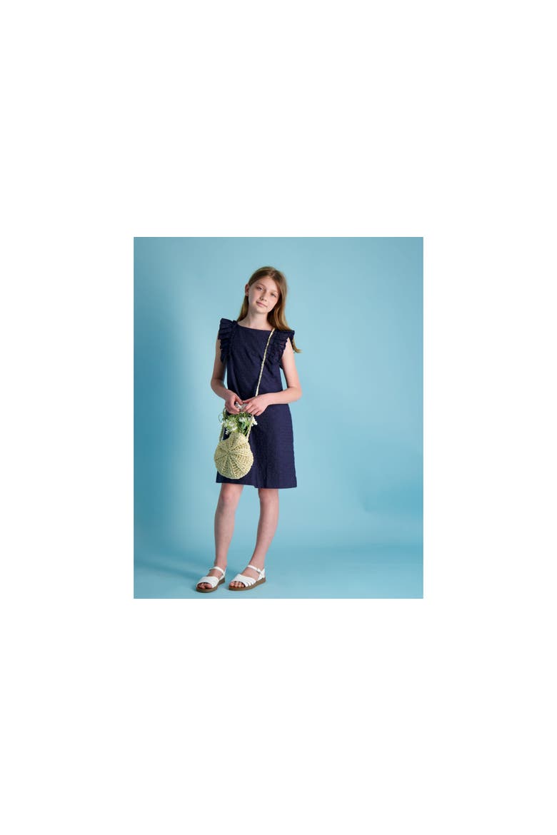 Grace Ruffle Sleeve Shift Dress, Alternate, color, Navy Eyelet
