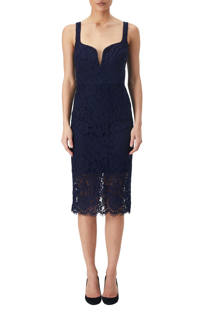 Bardot Adeline Lace Sheath Midi Dress, Main, color, 