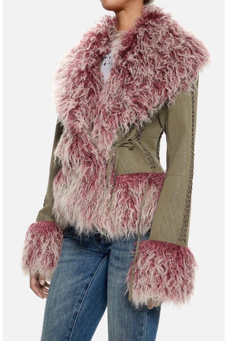 Leonie Faux Fur Trim Coat, Alternate, color, MULTI