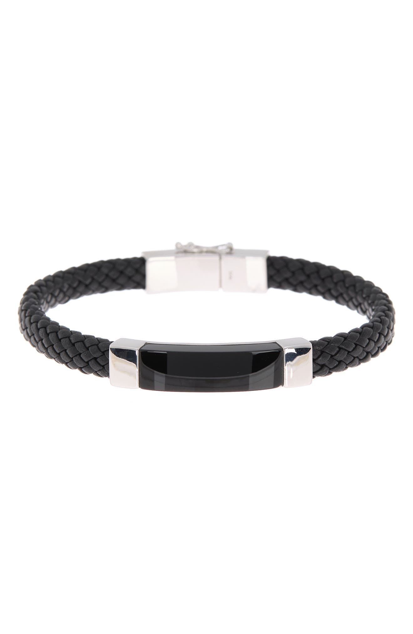 EFFY 925 Sterling Silver Onyx Leather Bracelet