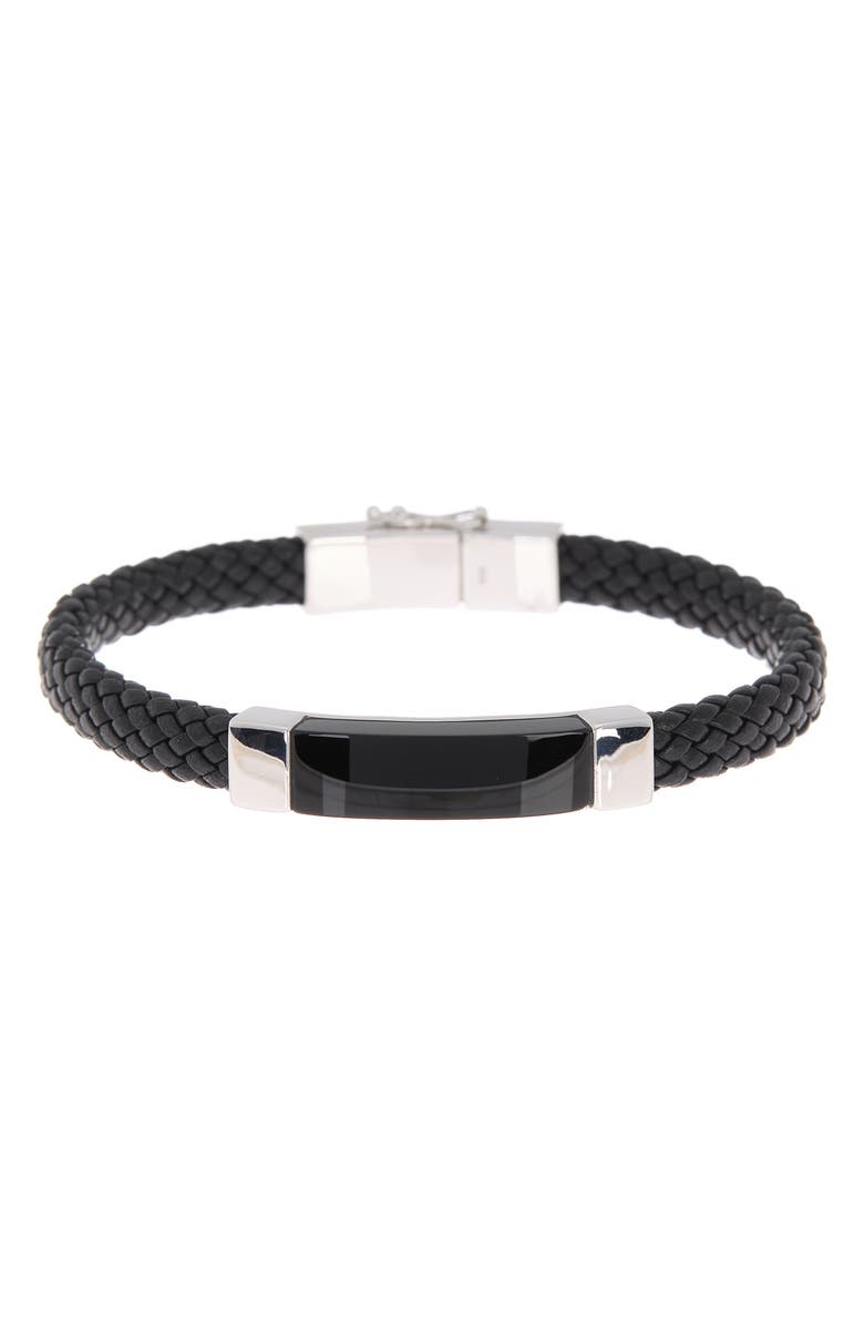 EFFY 925 Sterling Silver Onyx Leather Bracelet, Main, color, Black