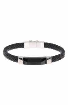 EFFY 925 Sterling Silver Onyx Leather Bracelet