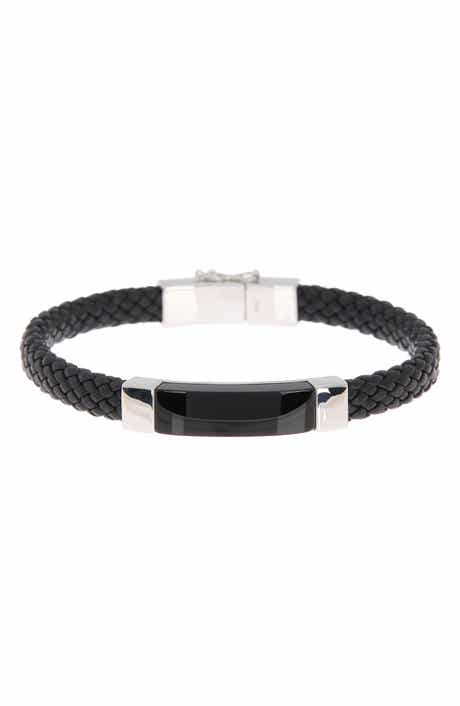 EFFY 925 Sterling Silver Onyx Leather Bracelet