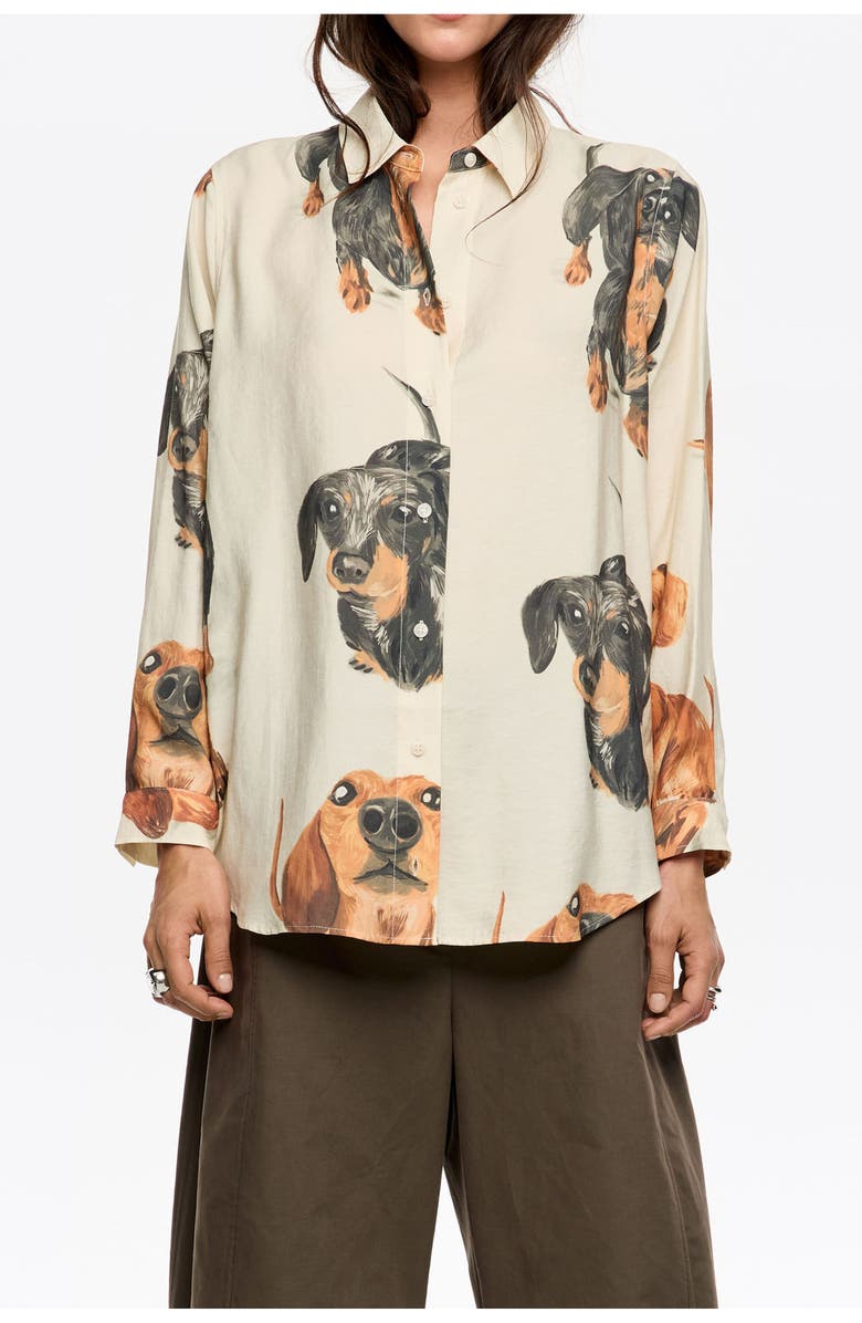 Bimba y Lola Straight Dogs Shirt, Main, color, Dogs Ivory