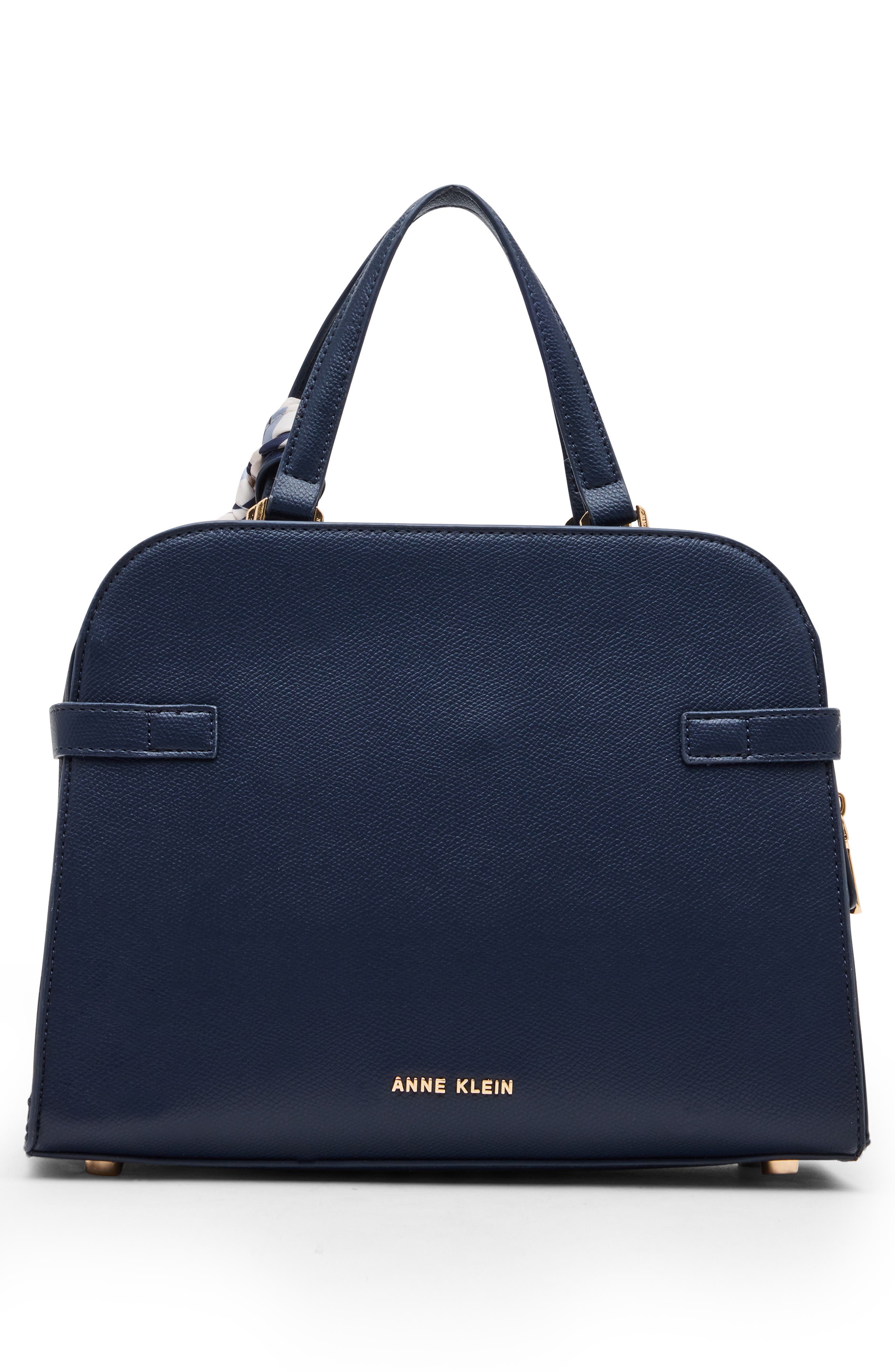 Anne Klein Medium Satchel with Scarf, Alternate, color, Navy