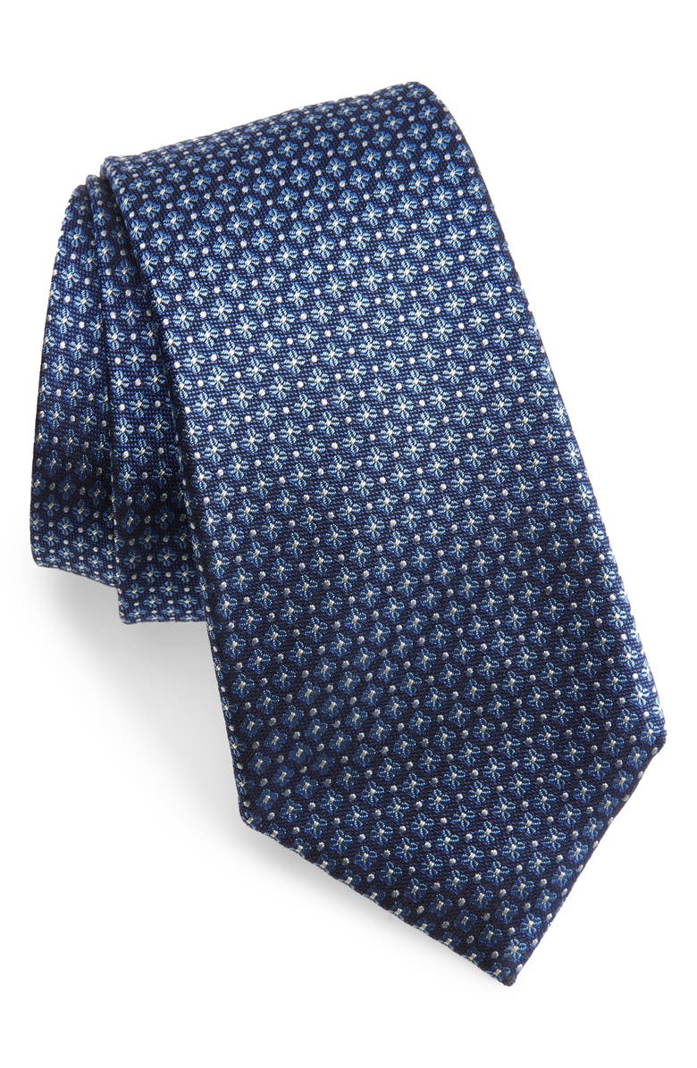 Canali Floral Silk Tie, Main, color, Bright Blue