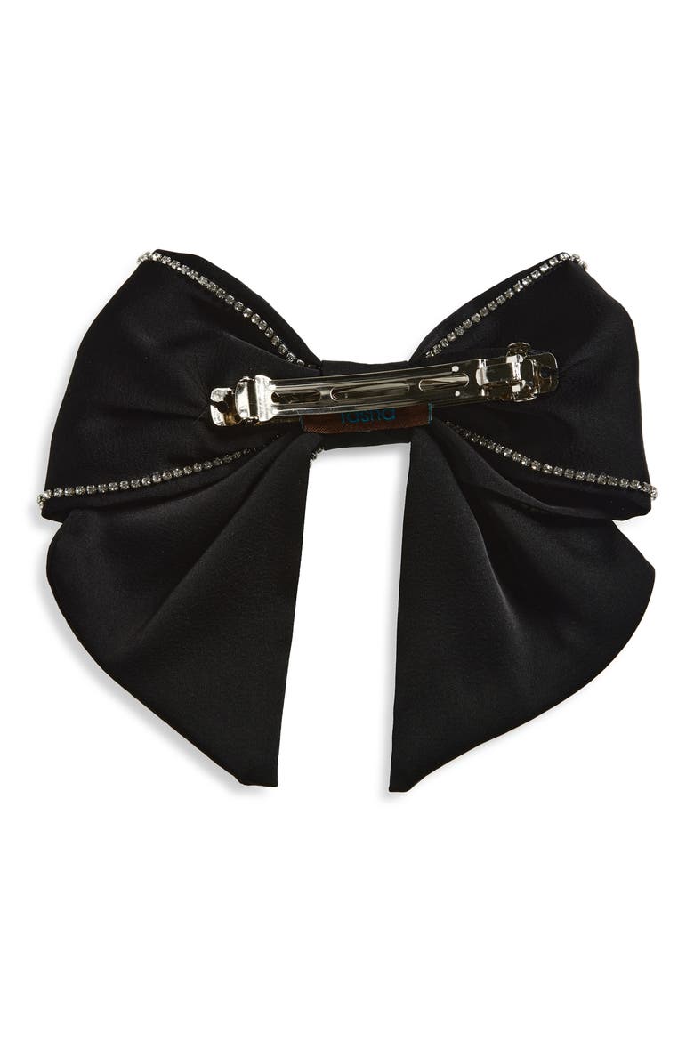 Rhinestone Bow Barrette, Alternate, color, BLACK