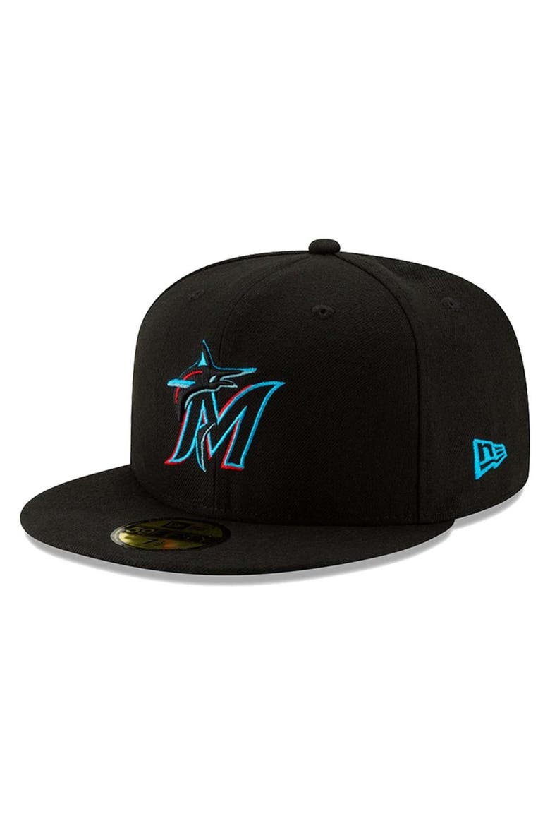 Men's New Era Miami Marlins Black On-Field Authentic Collection 59FIFTY Fitted Hat, Alternate, color, BLACK