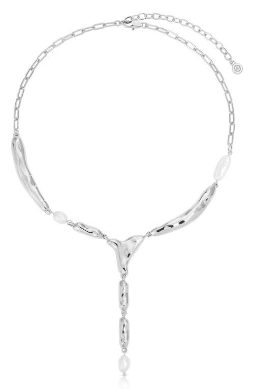 Ettika Liquid Melt And Cultivated Pearl Lariat Necklace In Silver