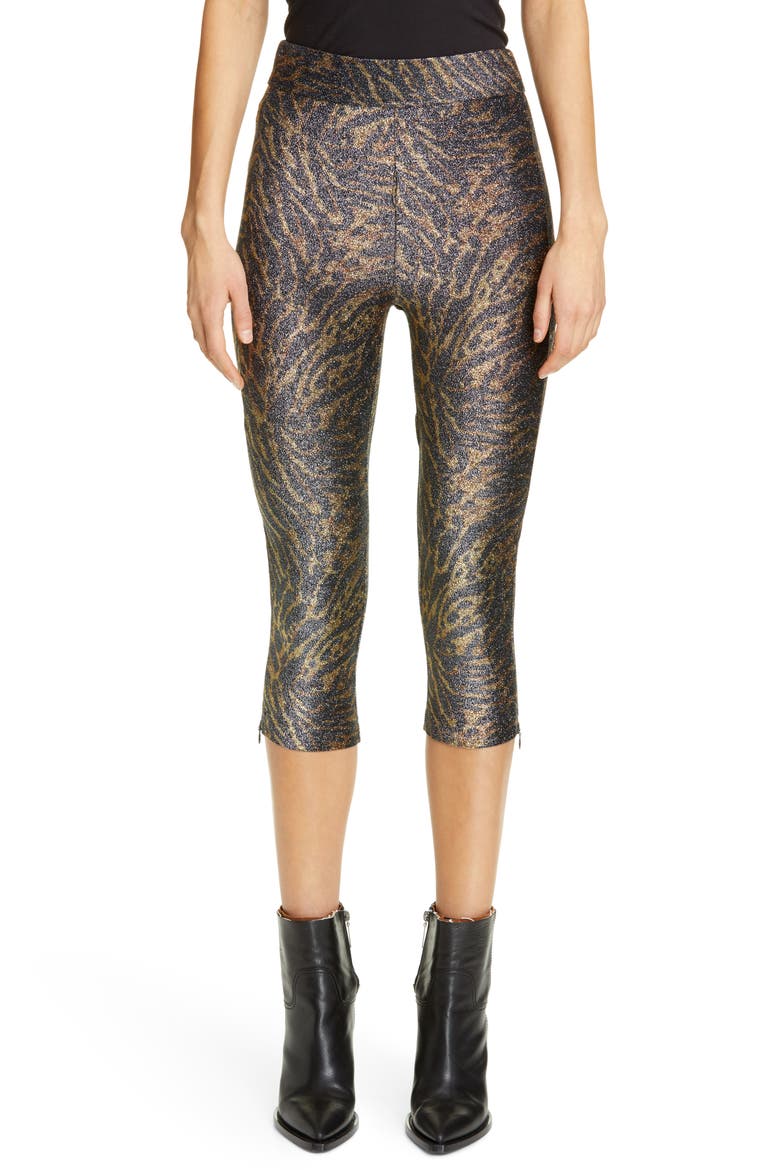 Tiger Print Metallic Jersey Crop Pants, Main, color, TIGER