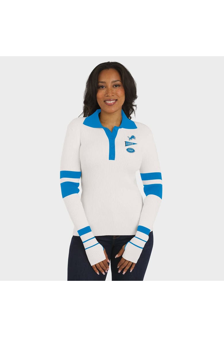 Women's WEAR by Erin Andrews White Detroit Lions Ribbed Henley Polo Sweater, Alternate, color, White