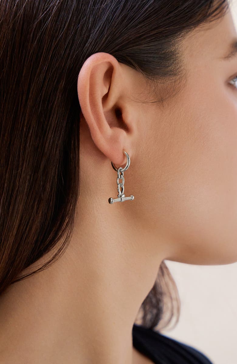 Missoma Ridge T-Bar Drop Hoop Earrings, Alternate, color, Silver