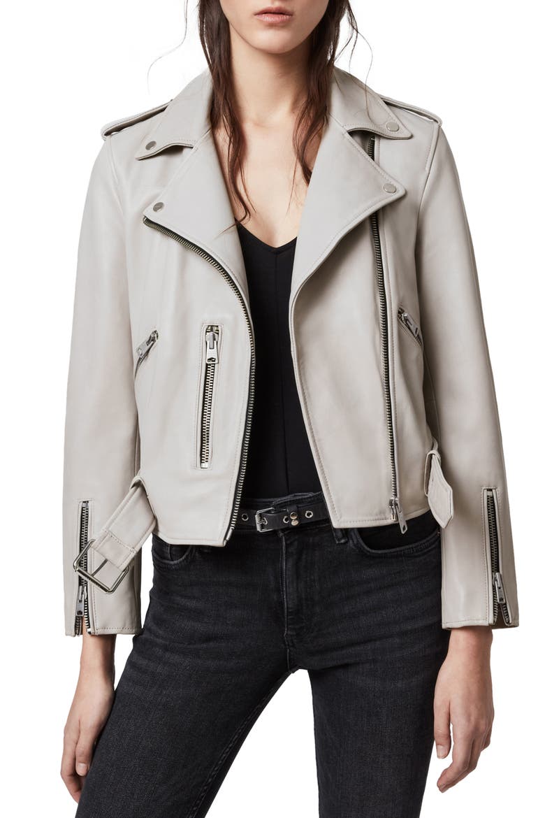 Balfern Leather Biker Jacket, Main, color, CEMENT GREY
