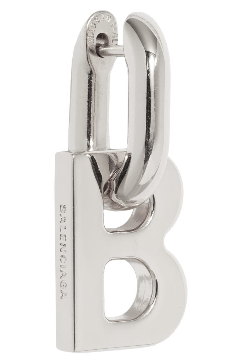 XS B Chain Earrings, Alternate, color, SHINY SILVER
