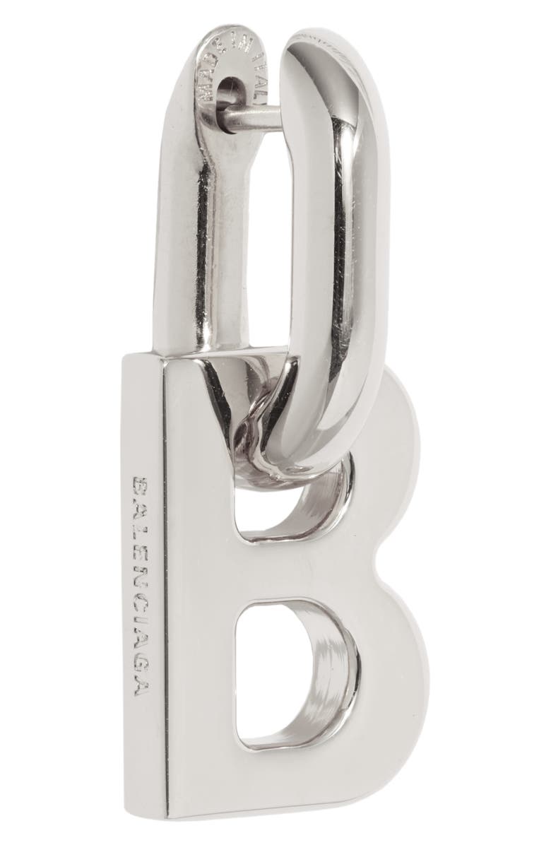 Balenciaga XS B Chain Earrings, Alternate, color, Shiny Silver
