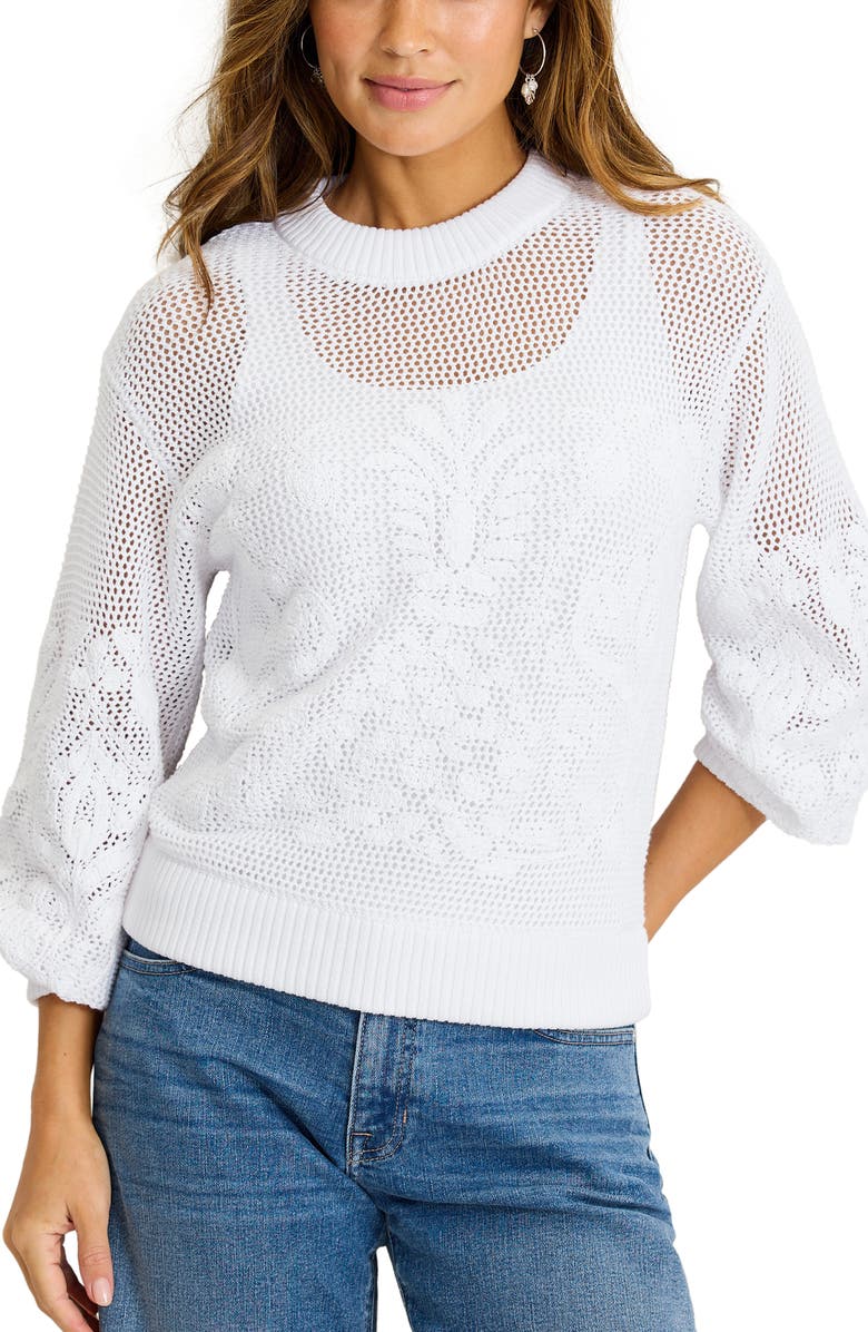 Tommy Bahama Nobel Pineapple Lattice Cotton Sweater, Main, color, White