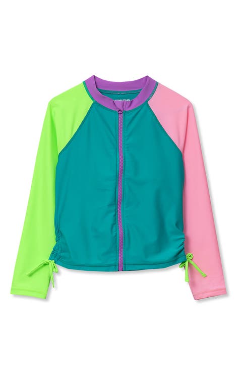 Girls Long Sleeve Zip Front UPF 50 Rash Guard