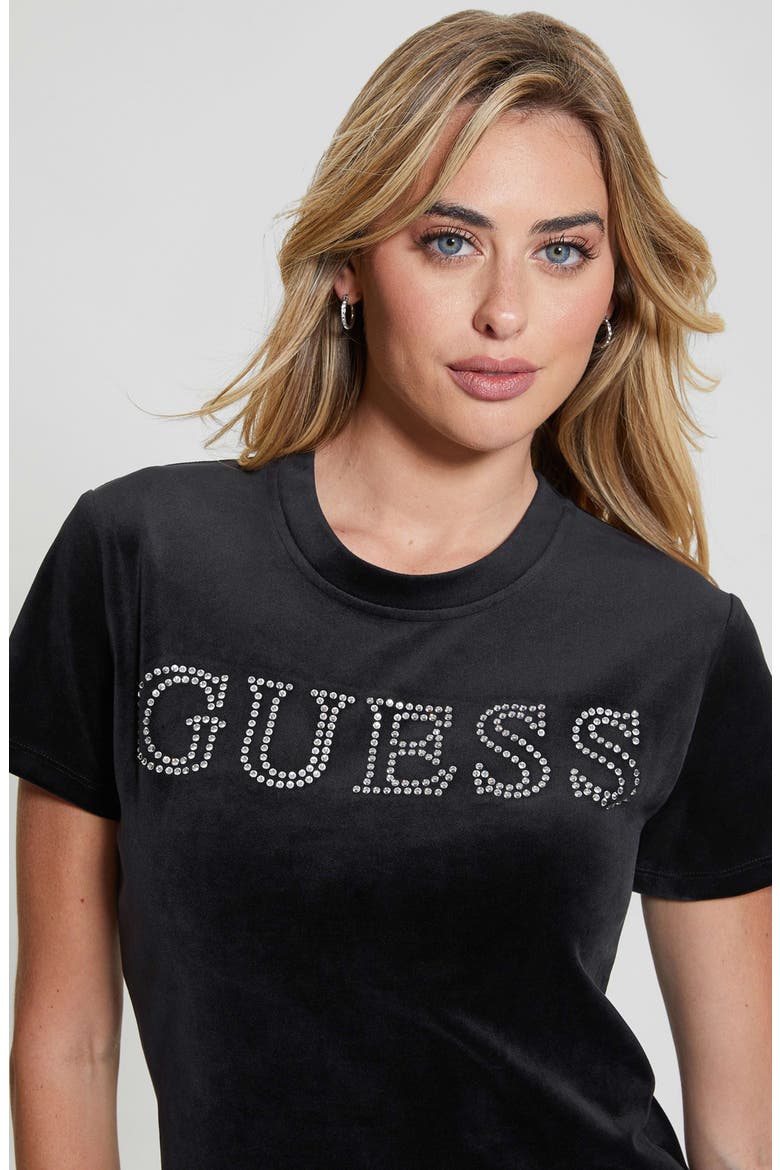 Couture Embellished Crop Velvet T-Shirt, Alternate, color, JET BLACK