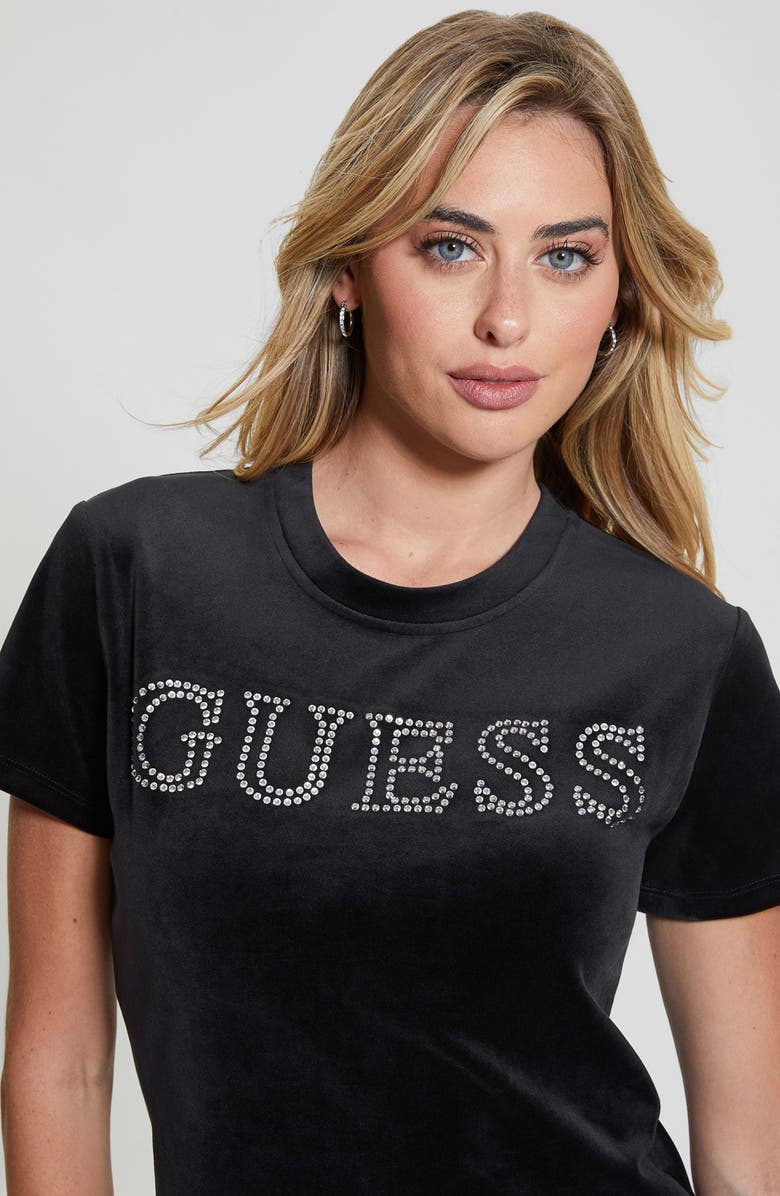 GUESS Couture Embellished Crop Velvet T-Shirt, Alternate, color, 