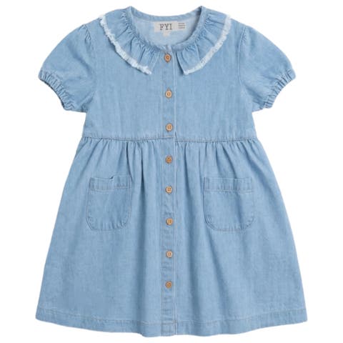 Fringe Trim woven Rope Tape Denim Dress (Toddler, Little Kid & Big Kid)