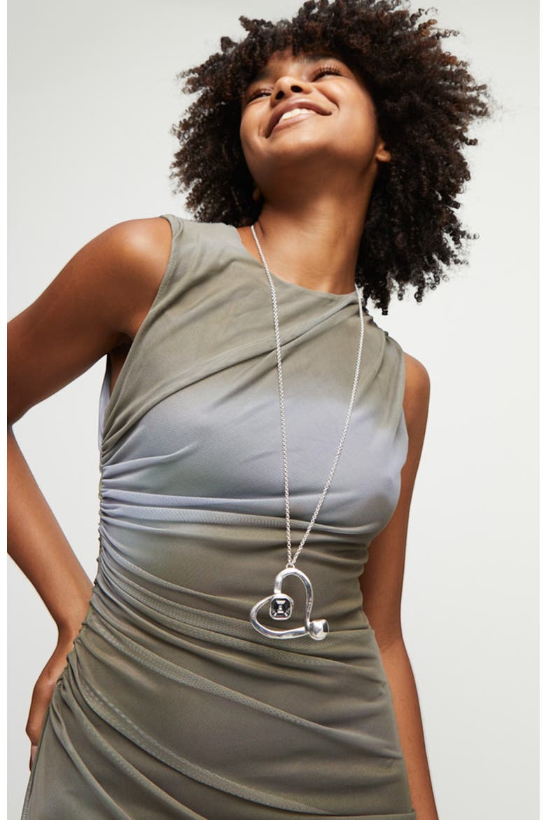 Long Heart Pendant Necklace, Alternate, color, Silver