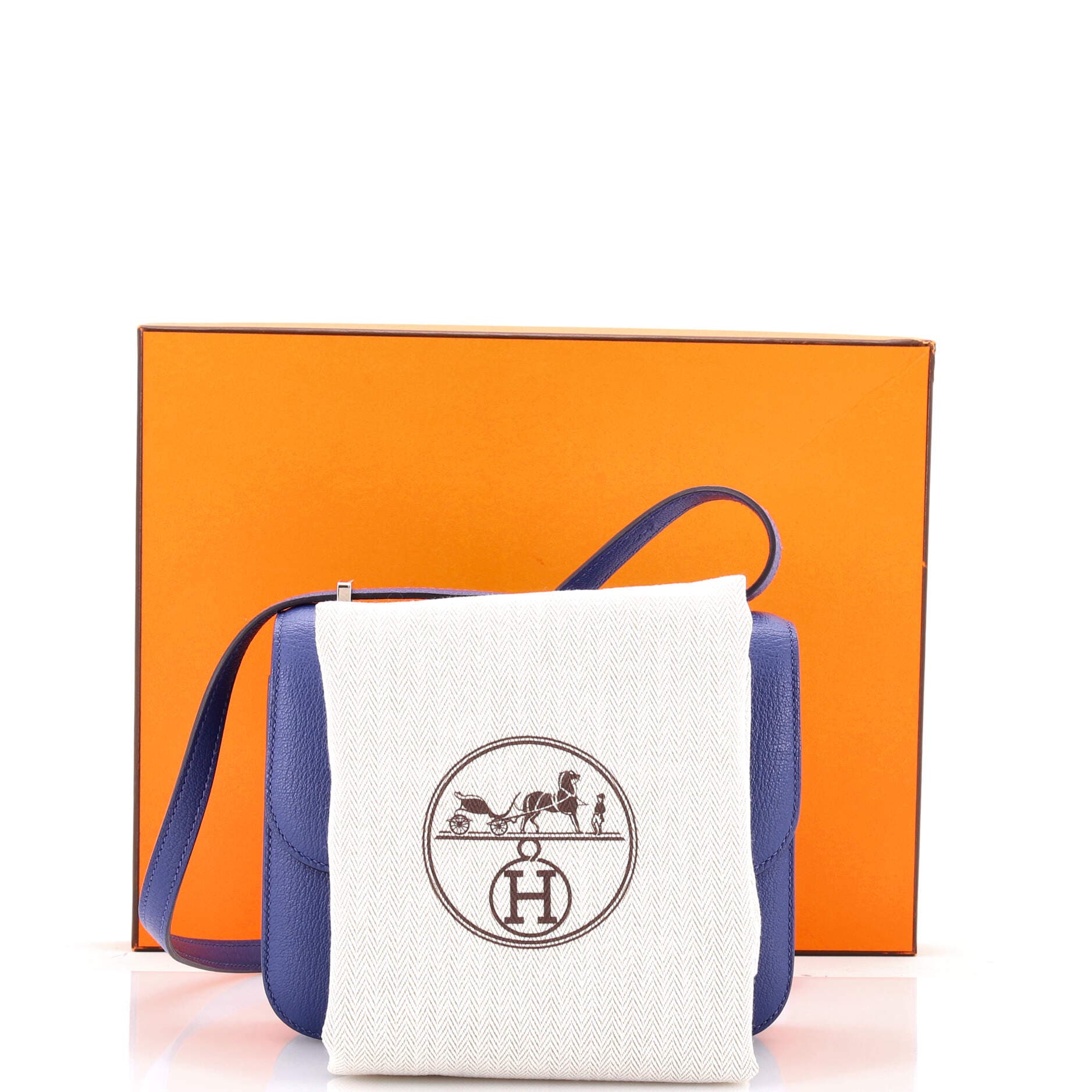 Pre-Owned Hermes Constance Bag Verso Chevre Mysore 18, Alternate, color, Bleu Brighton/Bleu De Prusse