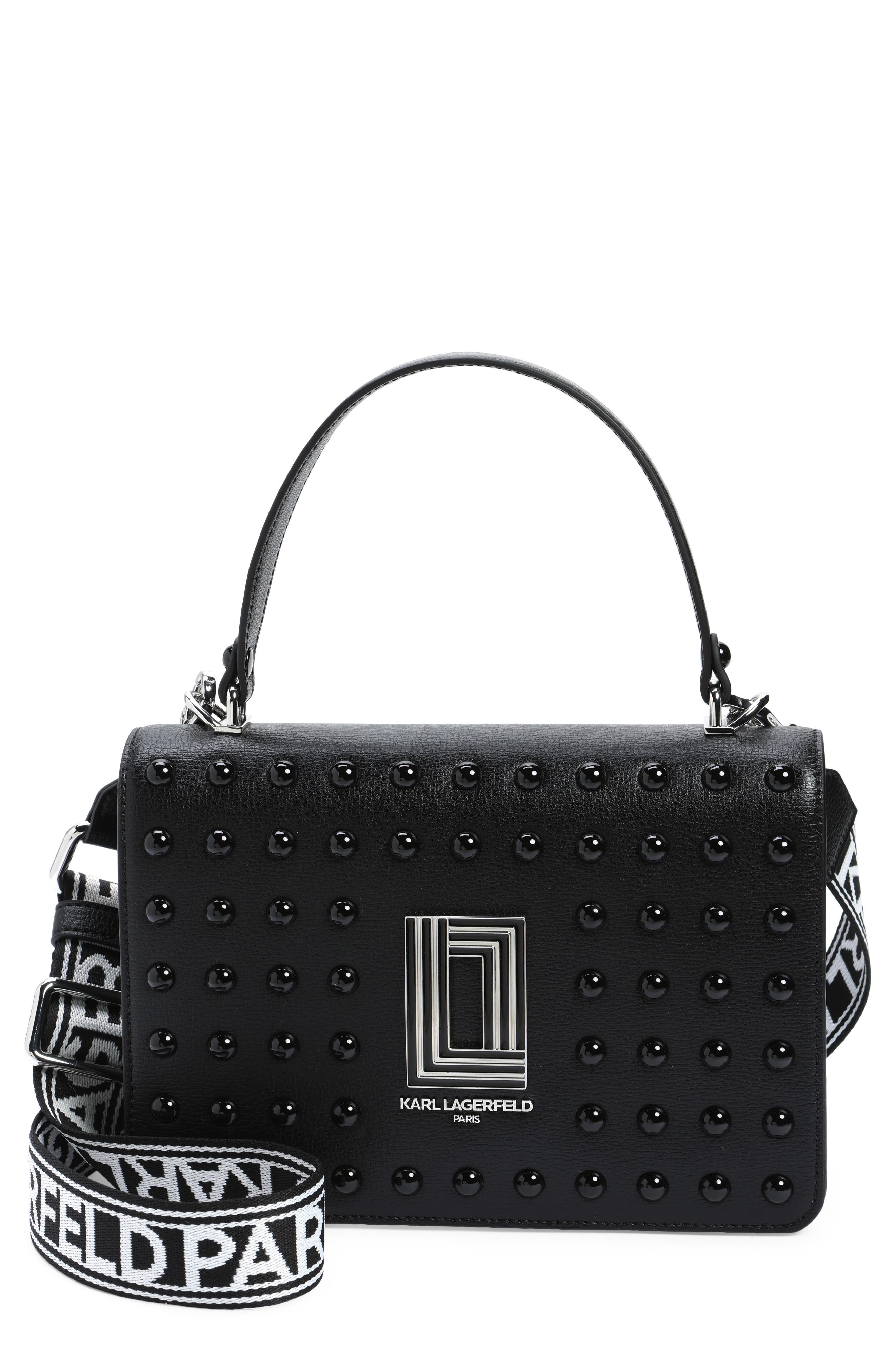 KARL LAGERFELD Simone Studded Top Handle Leather Bag | Nordstromrack