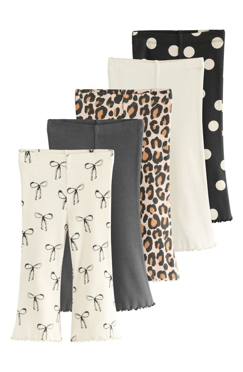 NEXT Kids' Assorted 5-Pack Rib Flare Leggings, Main, color, Black/White