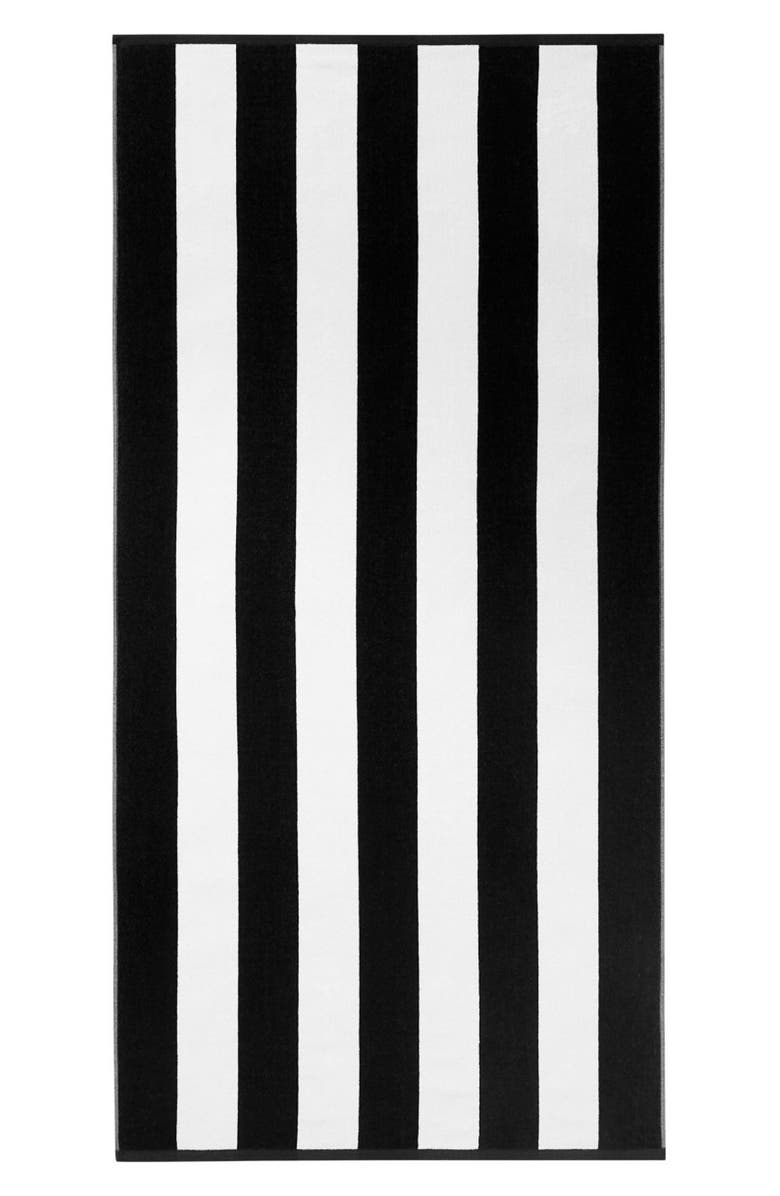 Juicy Couture Stripe Cotton Beach Towel, Main, color, Black/White To Pink/Green