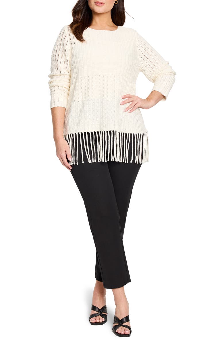 NIC+ZOE Beach Walk Open Stitch Fringe Sweater, Alternate, color, Classic Cream