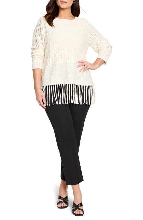 Nic + Zoe Nic+zoe Beach Walk Open Stitch Fringe Sweater In Classic Cream