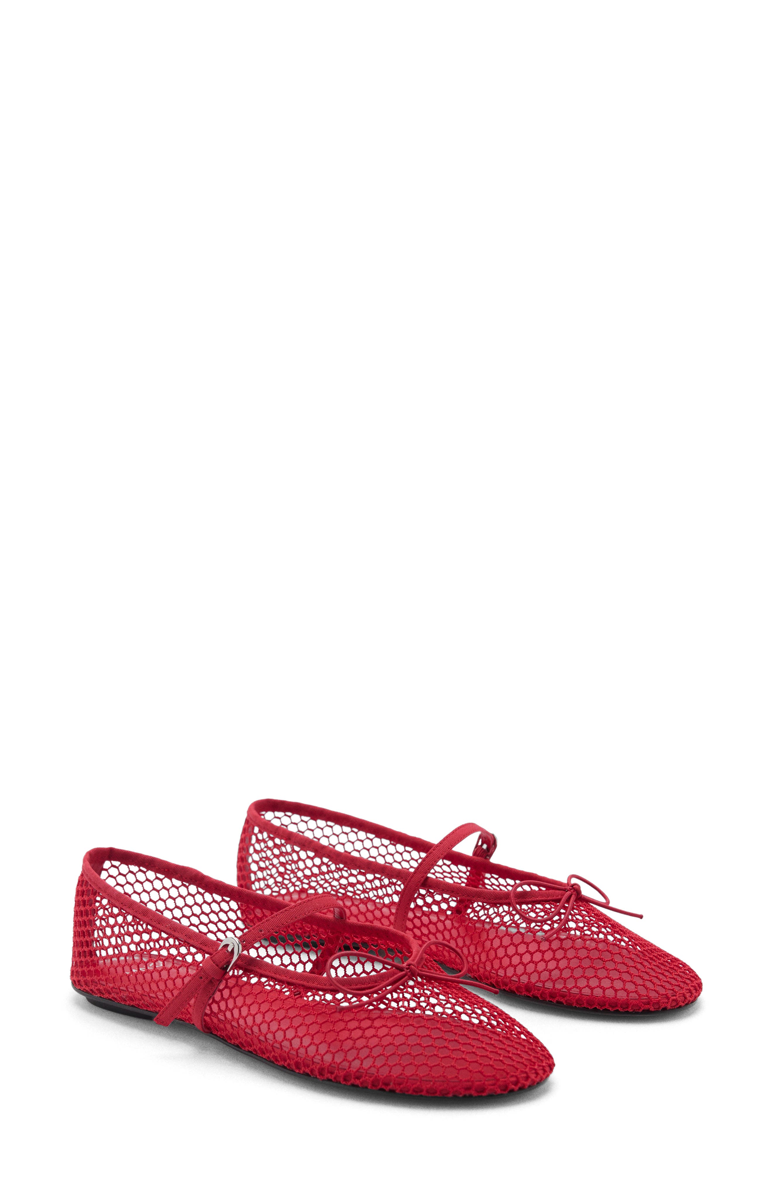 Buckle Strap Fishnet Ballet Flat, Alternate, color, RED