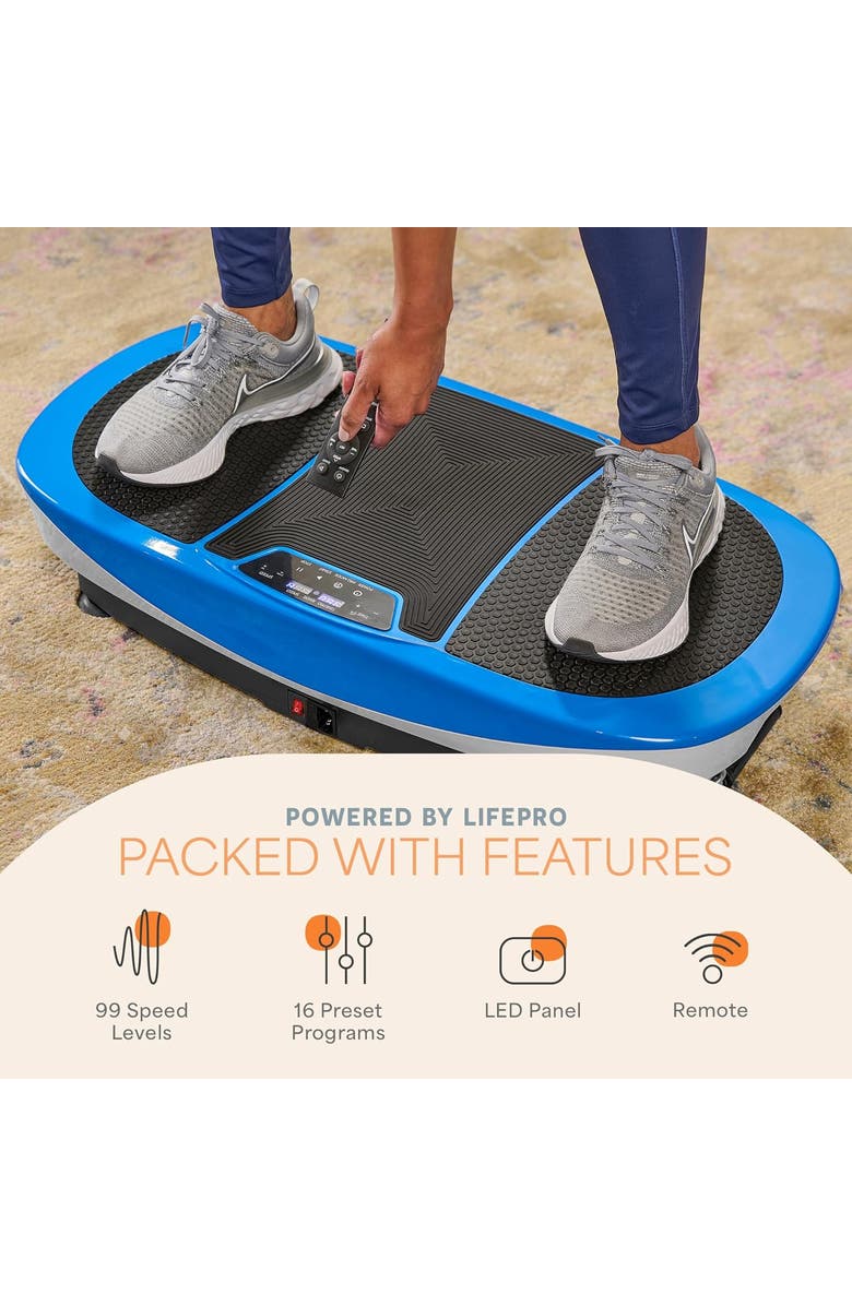 Lifepro Rumblex Max 4D Vibration Plate Exercise Machine with Bands for Home Fitness and Recovery, Alternate, color, Blue