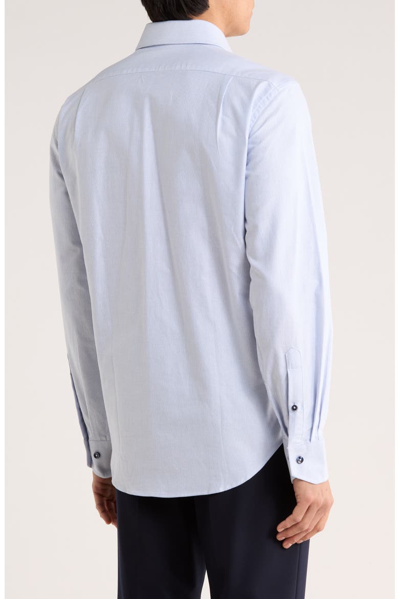 Trim Fit Textured Vertical Stripe Cotton Dress Shirt, Alternate, color, NAVY/ WHITE
