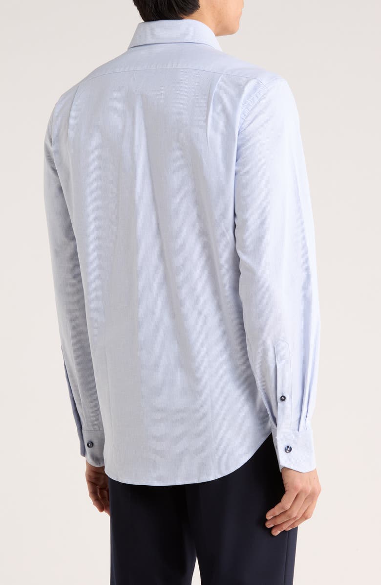Lorenzo Uomo Trim Fit Textured Vertical Stripe Cotton Dress Shirt, Alternate, color, Navy/ White
