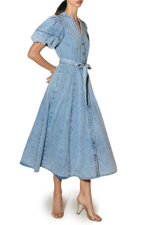 Freemarket Puff Sleeve Washed Denim Midi Shirtdress