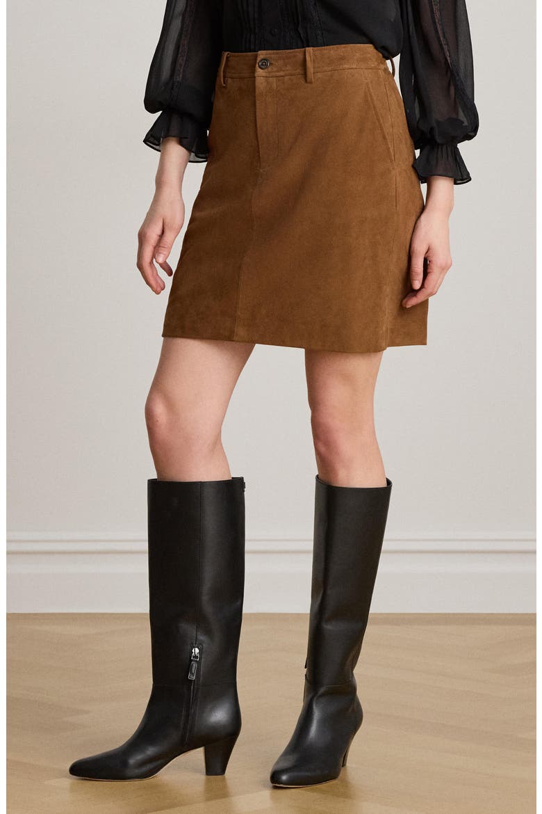 Suede Miniskirt, Alternate, color, LIGHT TOBACCO BROWN