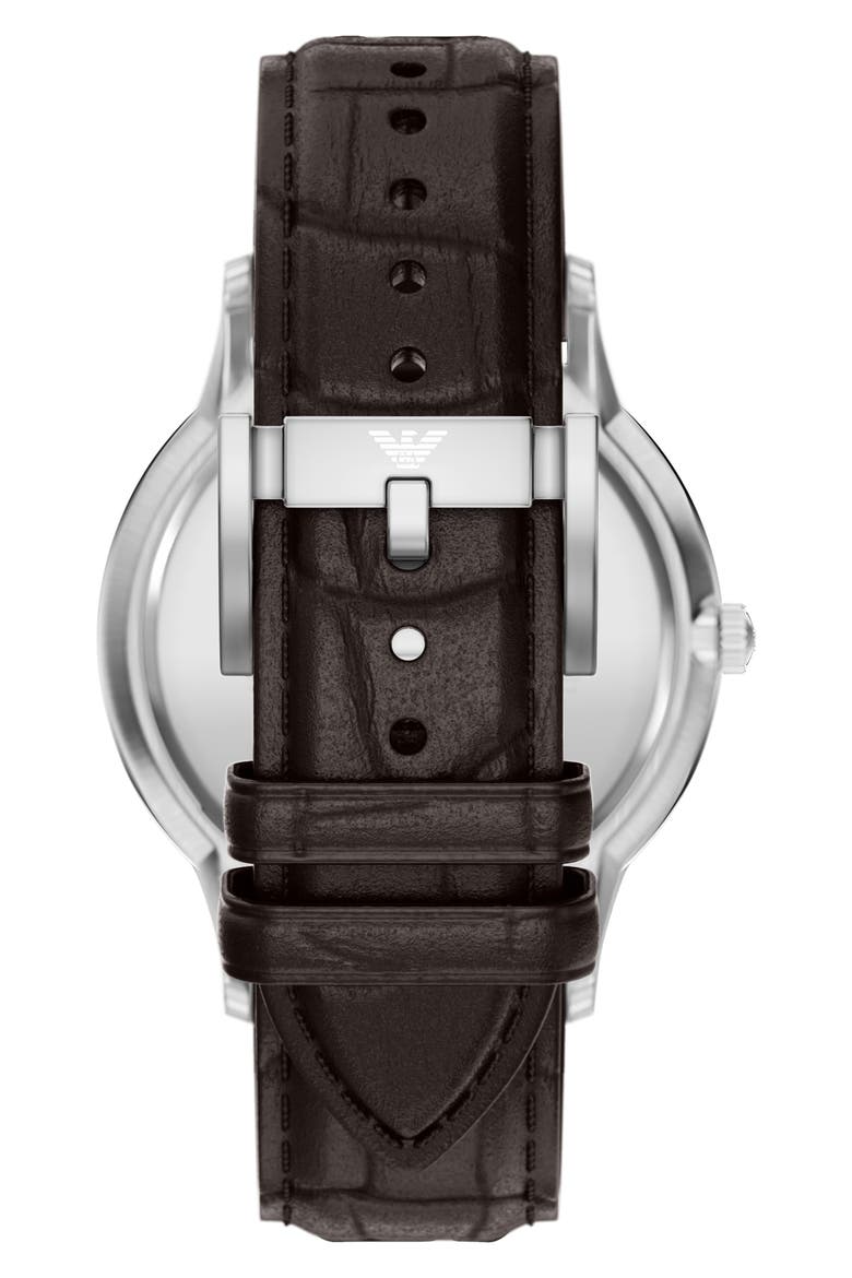 Three-Hand Leather Strap Watch, 43mm, Alternate, color, BROWN