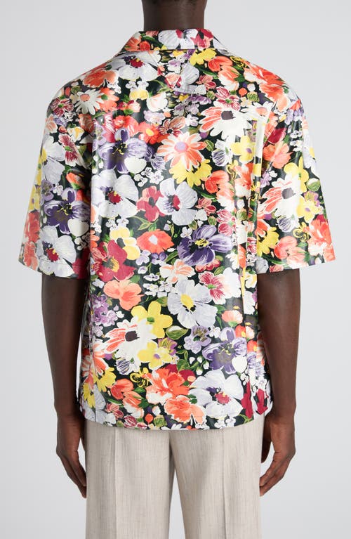 Bottega Veneta Floral Print Leather Camp Shirt In Multi