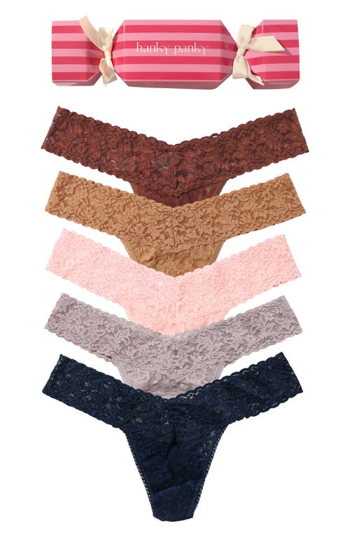 Hanky Panky Holiday Cracker Assorted 5-pack Low Rise Thongs In Multi