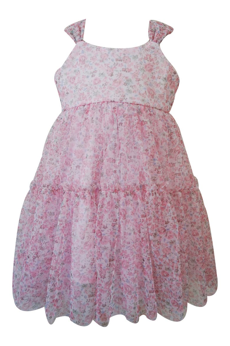 Kids' Floral Tiered Mesh Party Dress, Main, color, PINK